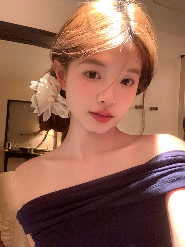 【面包小狗】精致白花珍珠发圈大朵花瓣设计出街氛围感秒变仙女