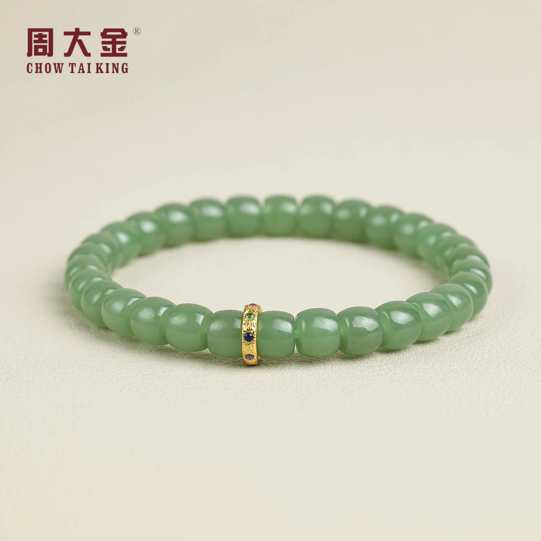 【周大金玉石】和田玉S925银算盘手串-S4918-鹤