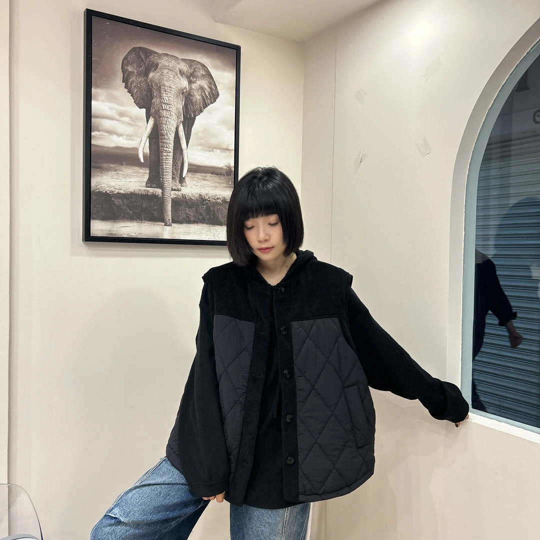 遇见秋冬新款韩版拼接菱格阔型高质量马甲时尚休闲