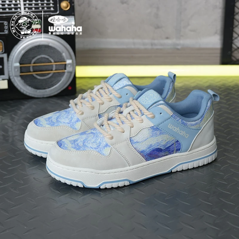 Wahaha/娃哈哈男鞋新款板鞋油画情侣鞋小众时尚百搭休闲低帮板鞋