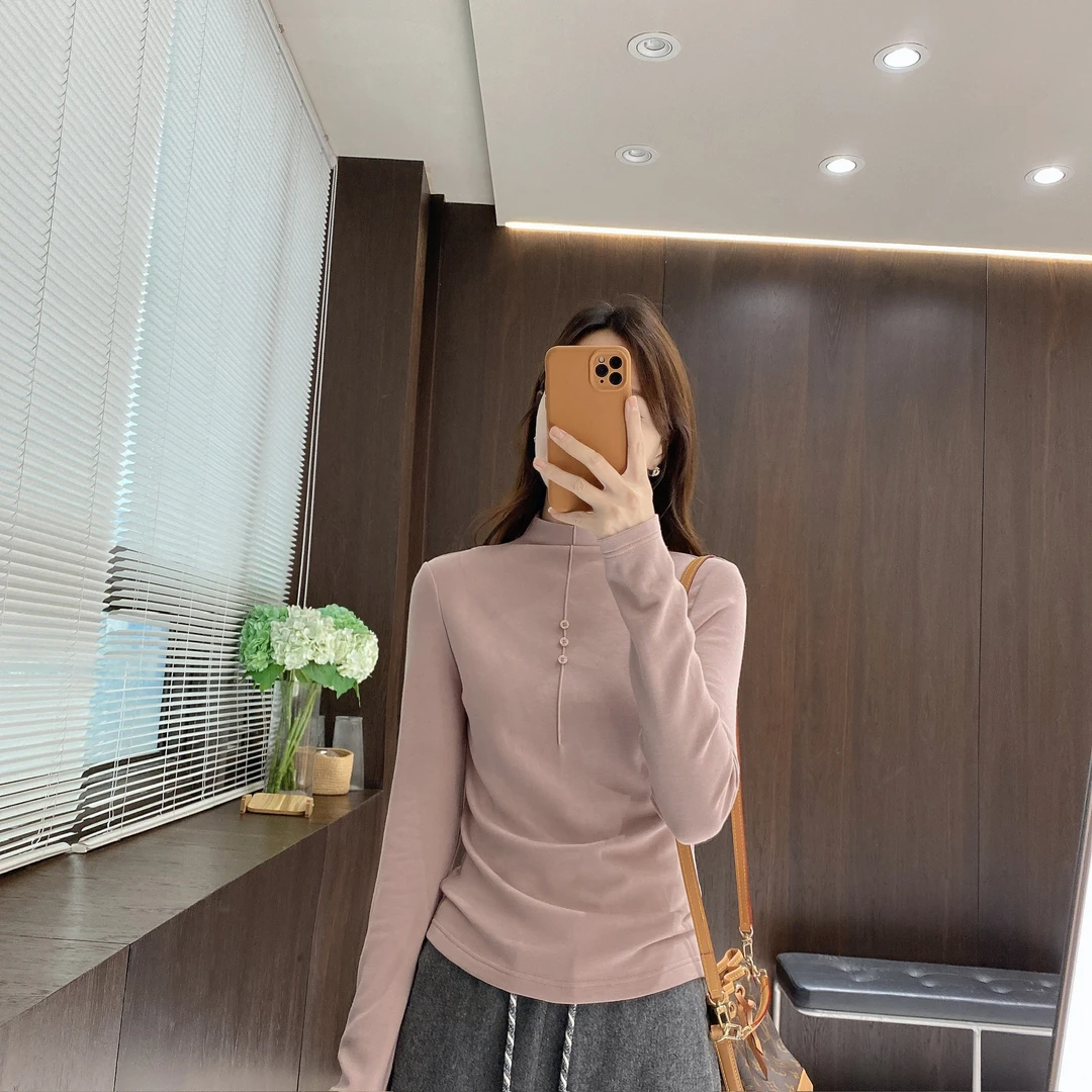 IMFLY金小金自制女装 抓毛打底衫DYW9976秋冬设计感半高领纯色T恤