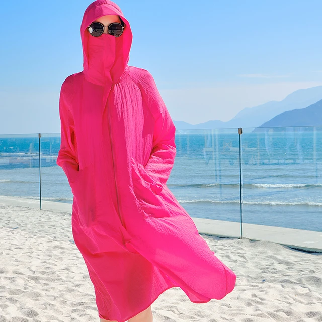 防晒衣女款夏季2025新款薄过膝透气红色防紫外线皮肤衣风衣外服