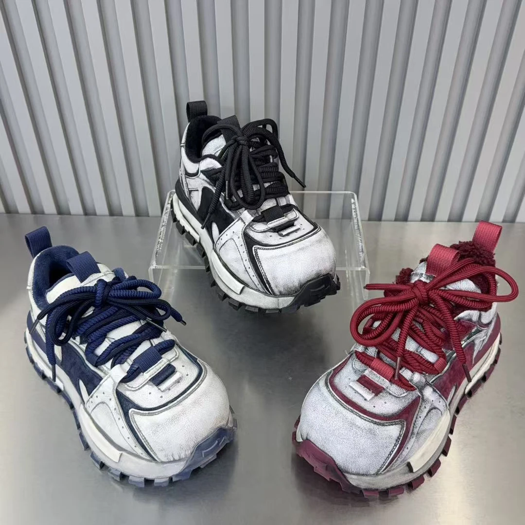 大棉擦色皮冬季防水台增高时尚休闲鞋休闲鞋百搭鞋子系带款潮鞋