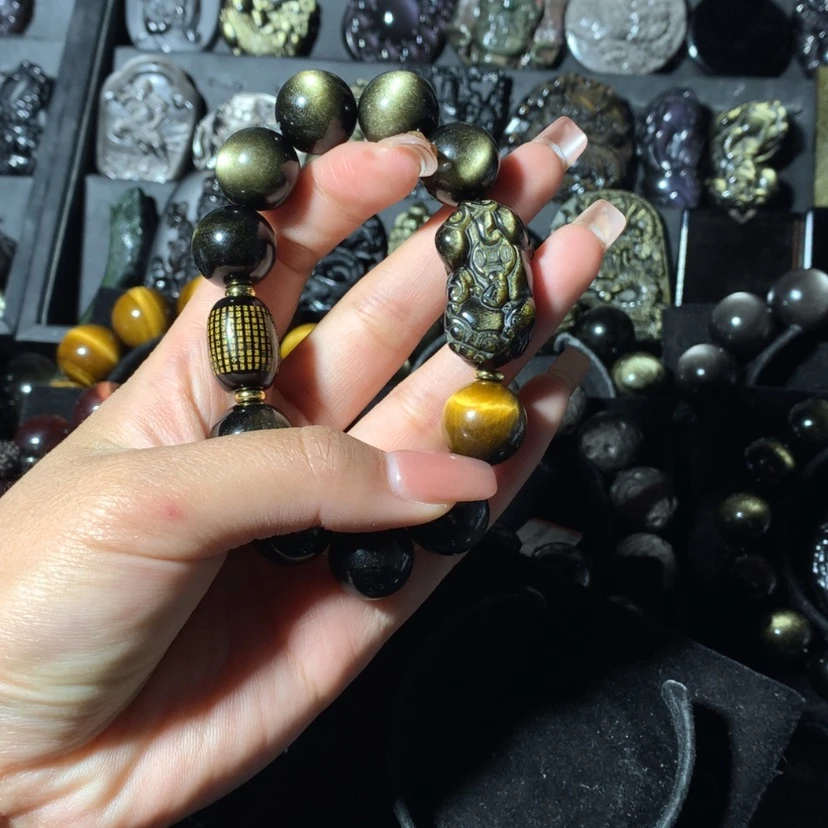 【闪购商品】黑曜岩手链未镶嵌我***蟹