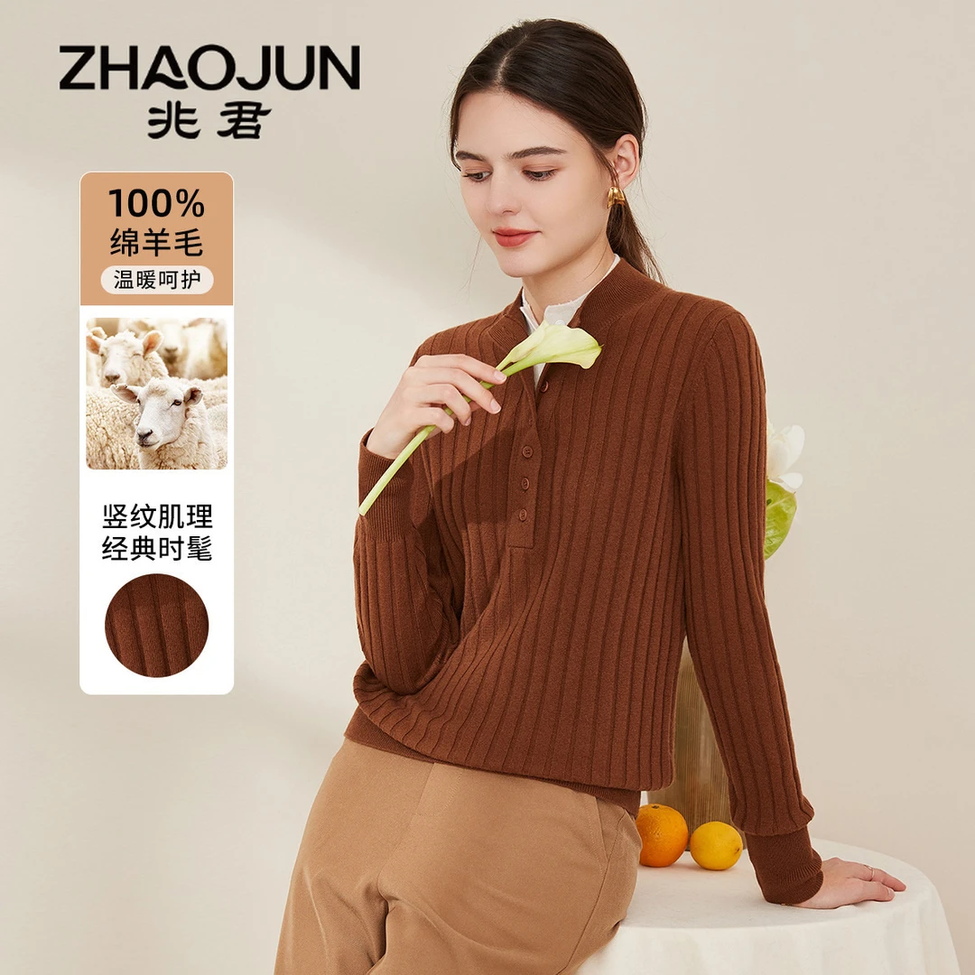 zhaojun/兆君钉扣半高领纯色针织衫百搭小清新女式羊毛衫ZAQ3079