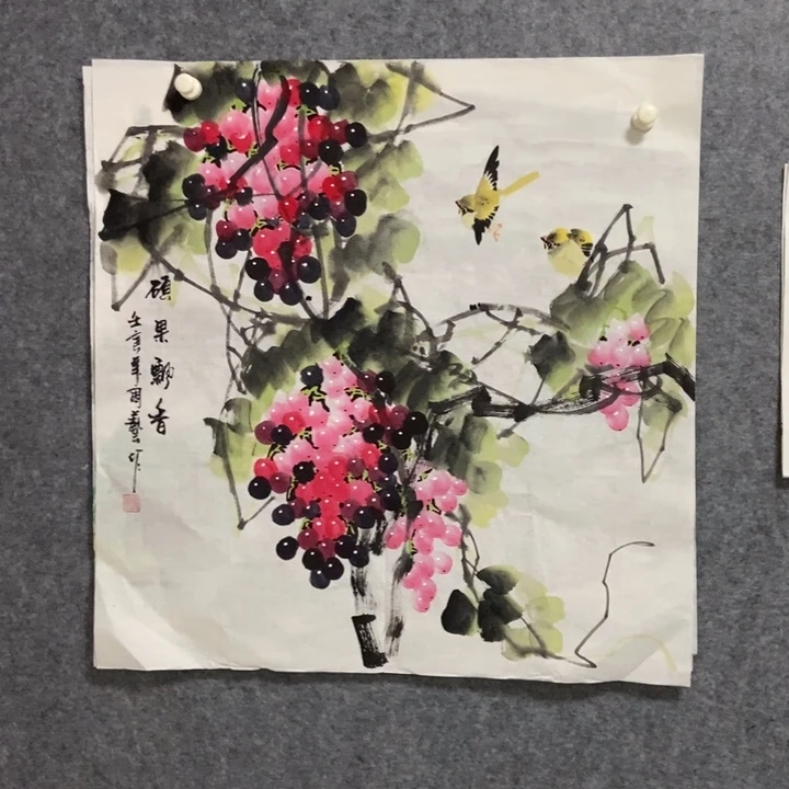 国画葡萄68厘米斗方