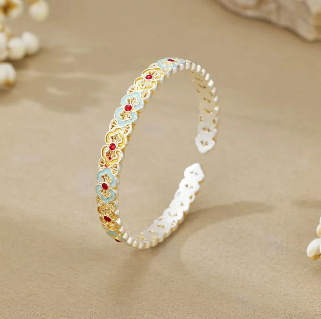 【清货专用】珐琅花见青古风镯A39