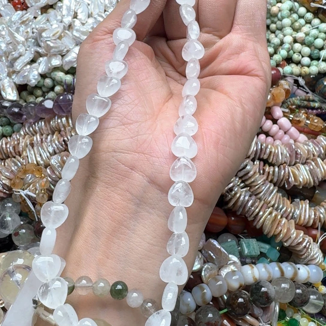 合金玛瑙/玉髓珠宝半成品一条10mm白水晶心形