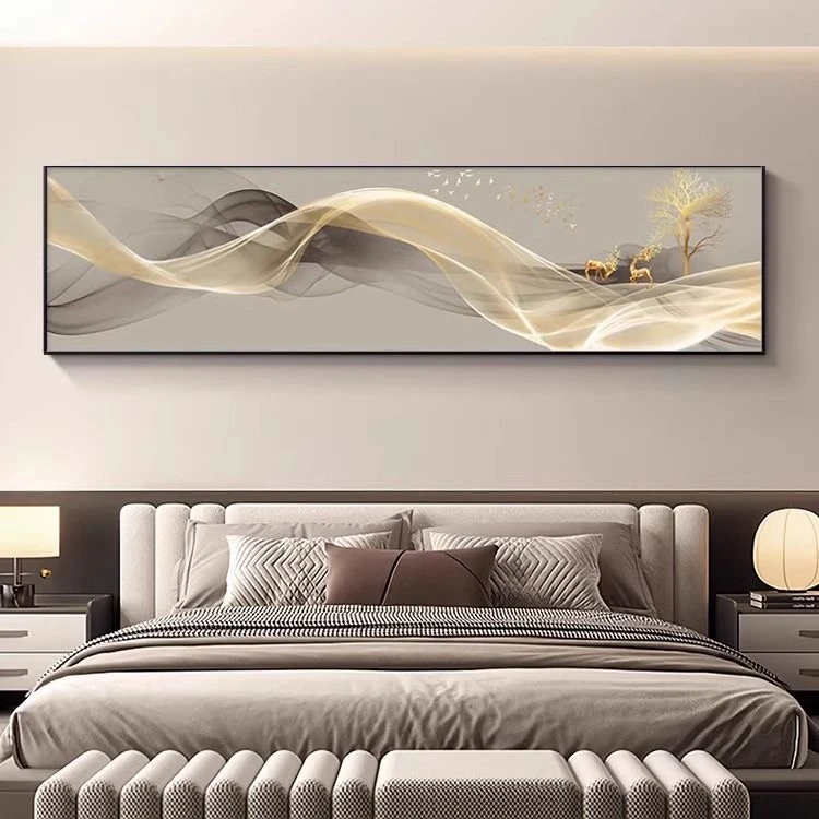 【祥鹿踏锦】现代轻奢简约卧室抽象线条床头挂画主卧墙上壁画高级