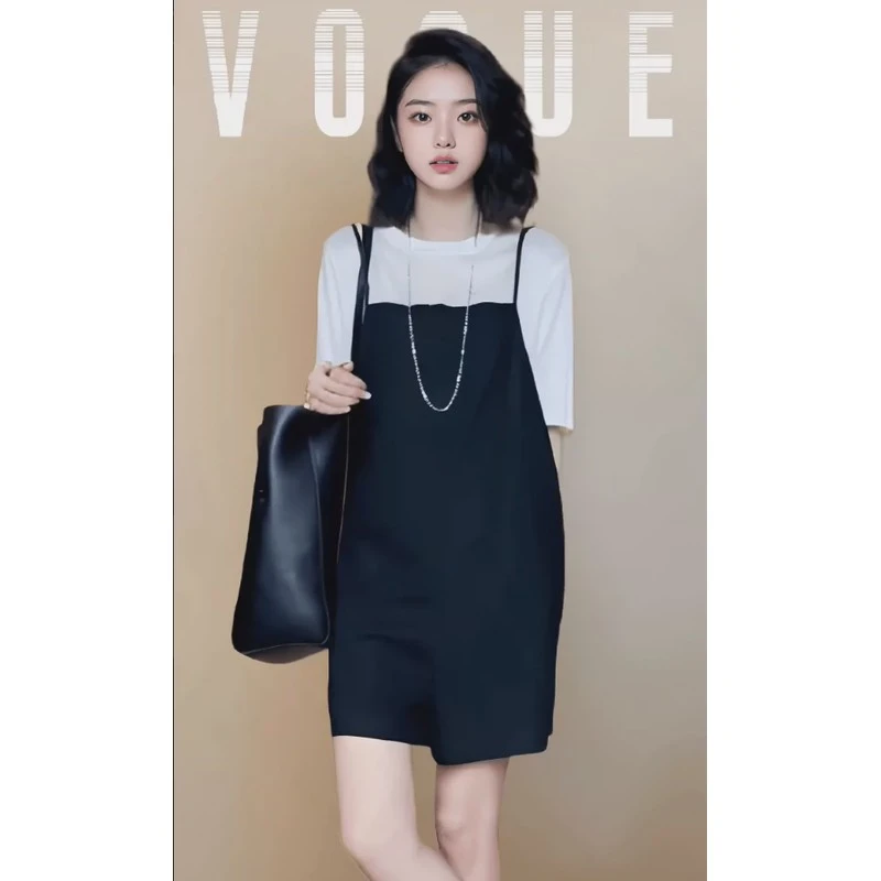 小个子减龄洋气休闲背带裤时尚套装2024夏季新款白色上衣短裤女装