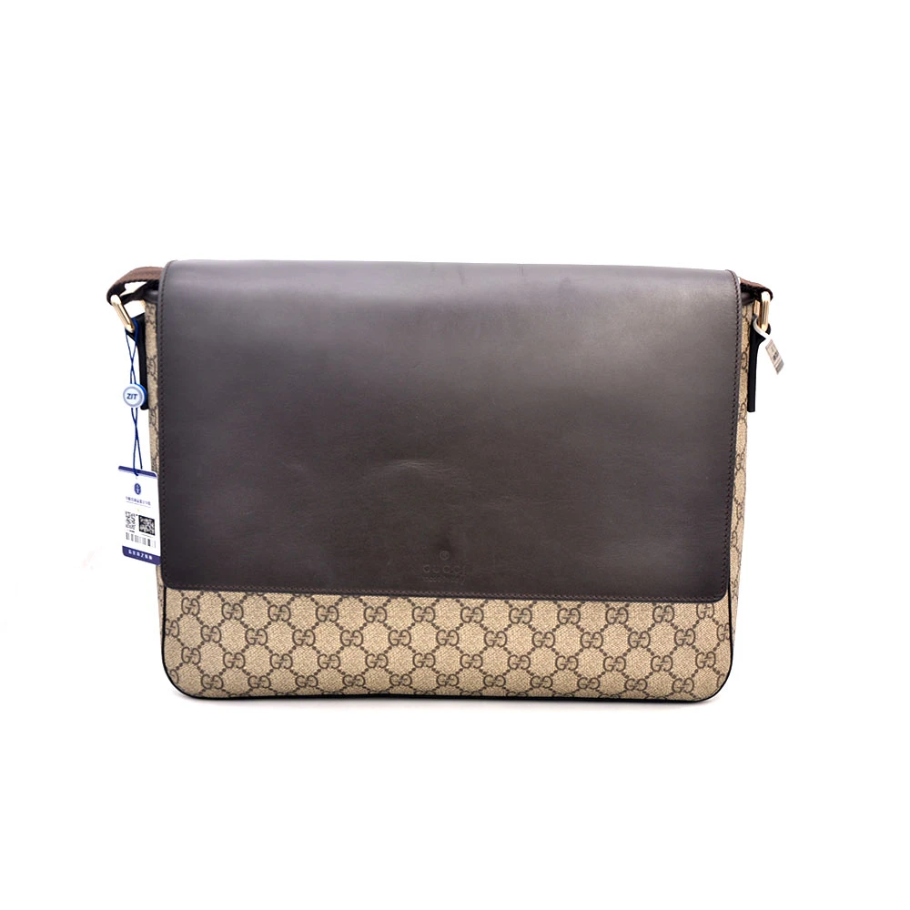 95新 GUCCI/古驰 98新经典棕老花半翻盖男士邮差包35*28/22723