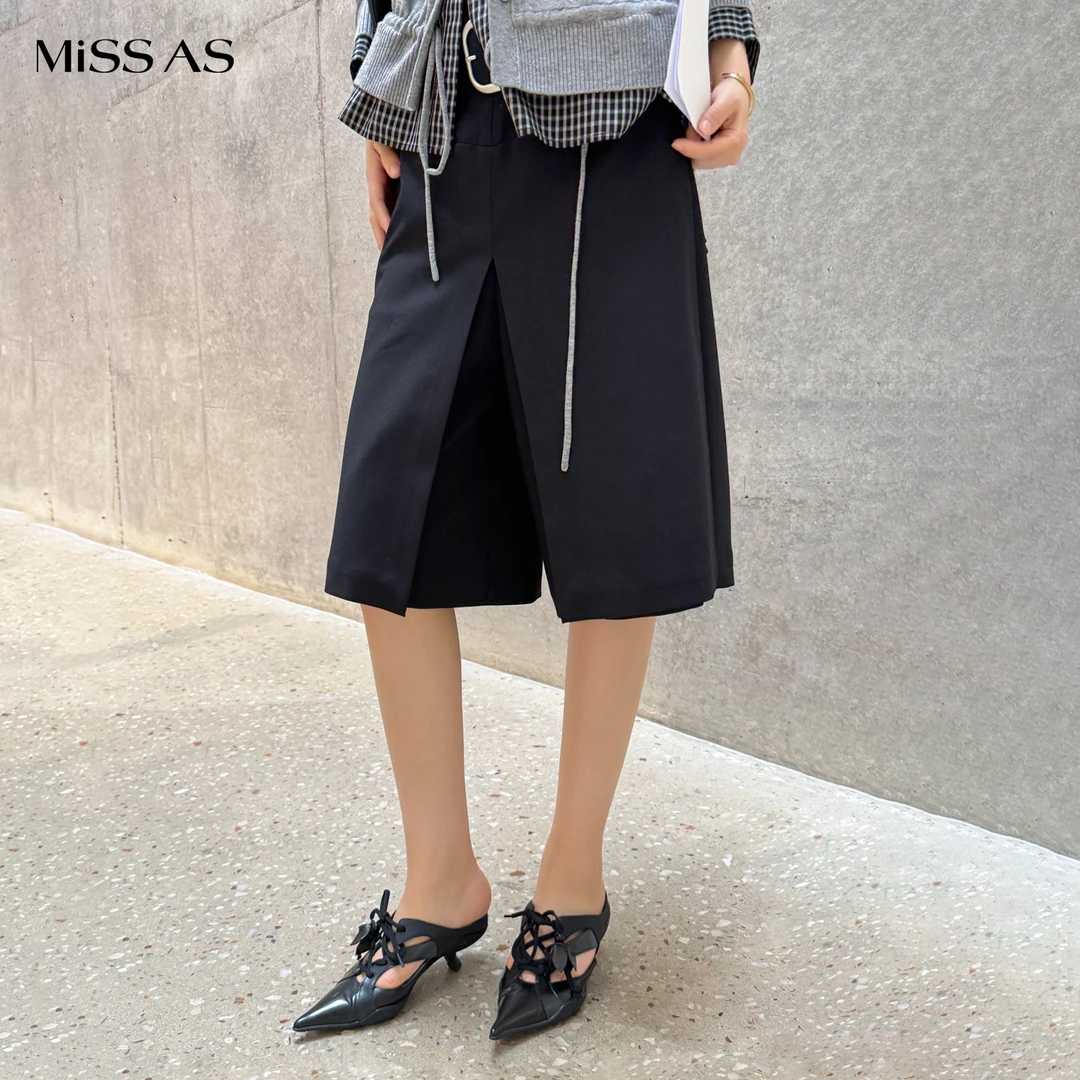 【AVVENN】黑色简约微A后分割压线一片式裙裤女款25早秋