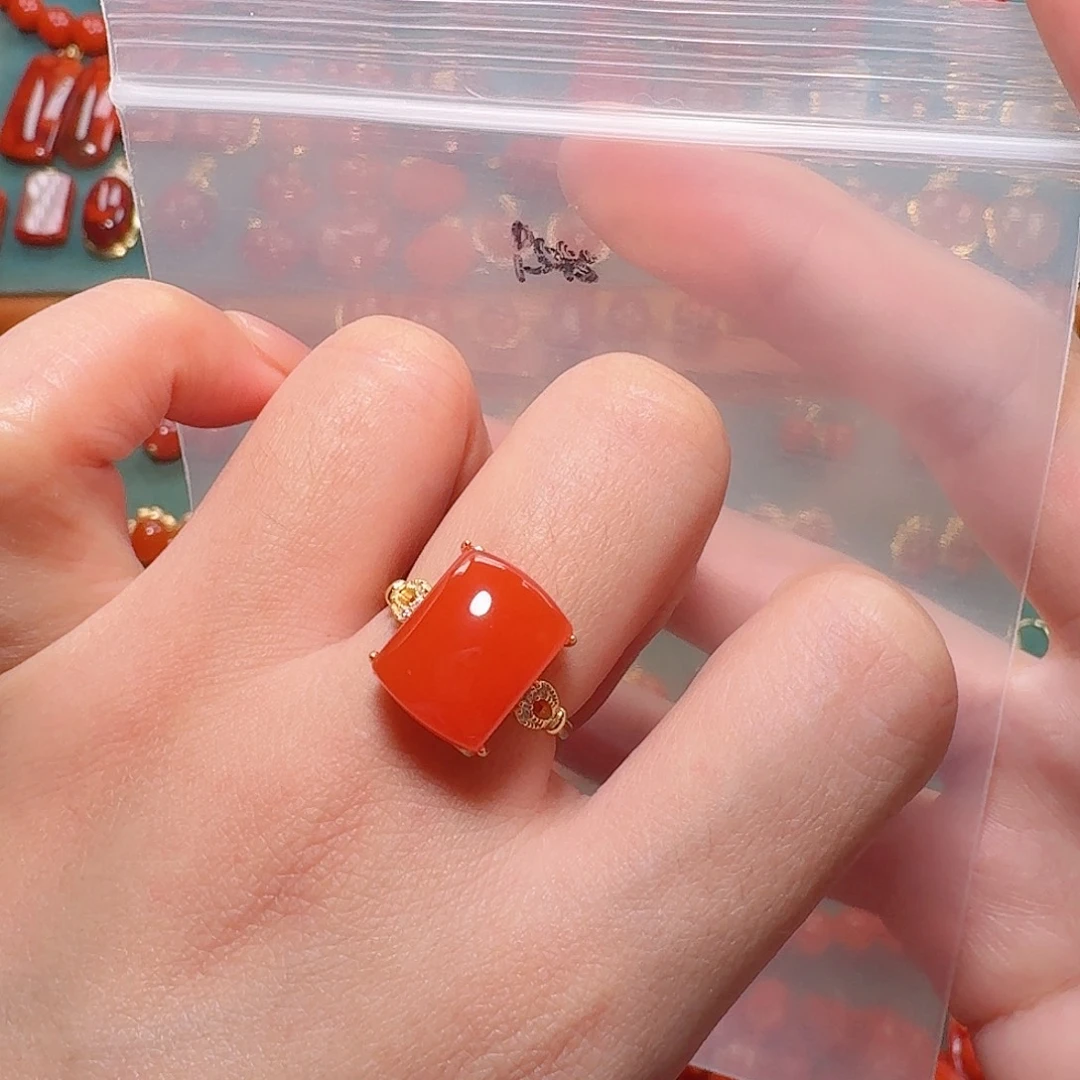 南红玛瑙银S925镶嵌戒指