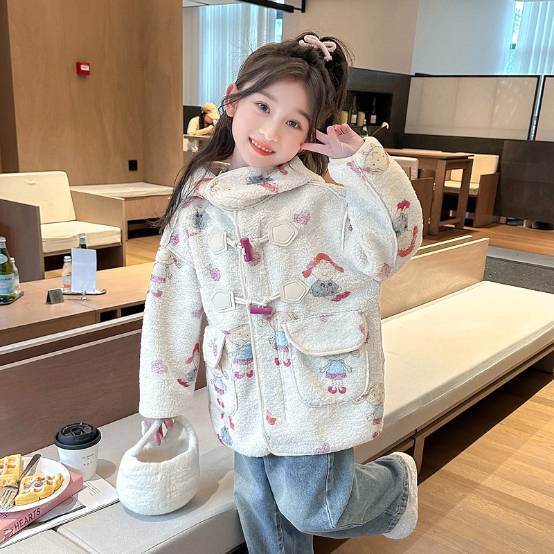 女童外套皮毛一体秋冬小女孩2025新款儿童加绒上衣洋气宝宝毛毛衣