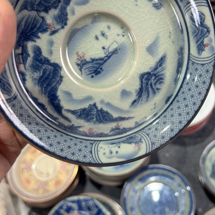 瓷片淘泥山水高足壶承全品