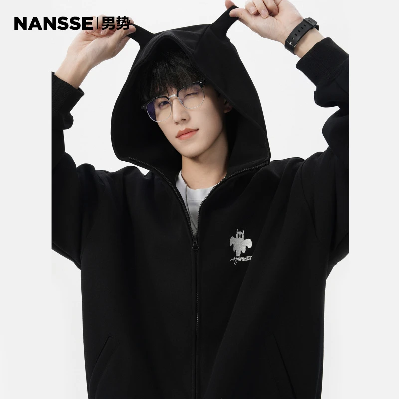 美式重磅连帽卫衣男女款2025春秋季新款潮牌宽松休闲情侣开衫外套