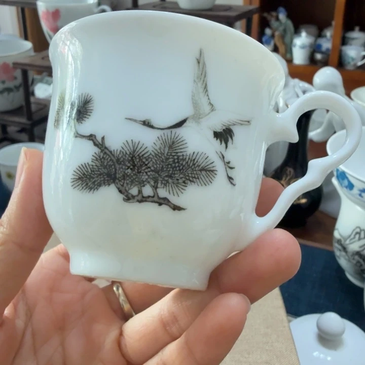醴陵老瓷器松鹤茶杯