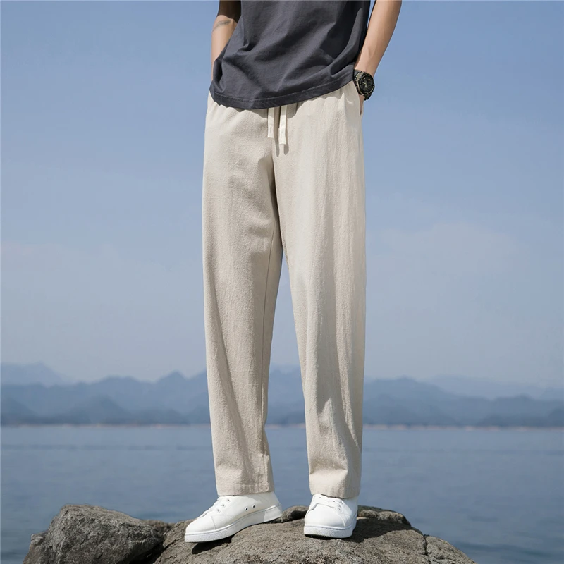 亚麻裤男夏季薄款棉麻裤子2025新款夏天男装休闲长裤直筒宽松男裤