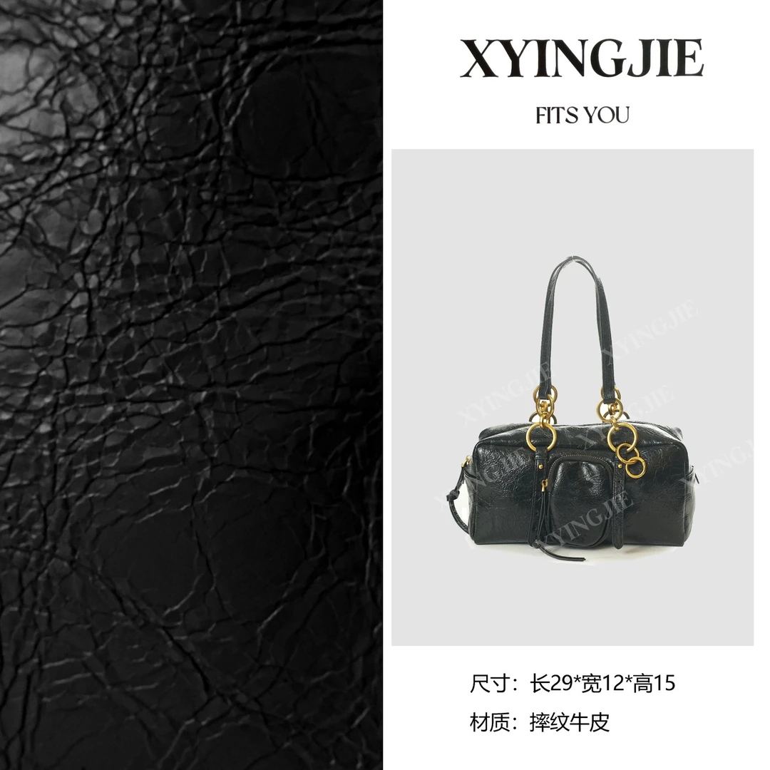 XYINGJIE· 原创设计 真皮高定手提单肩包 BV250524-黑色