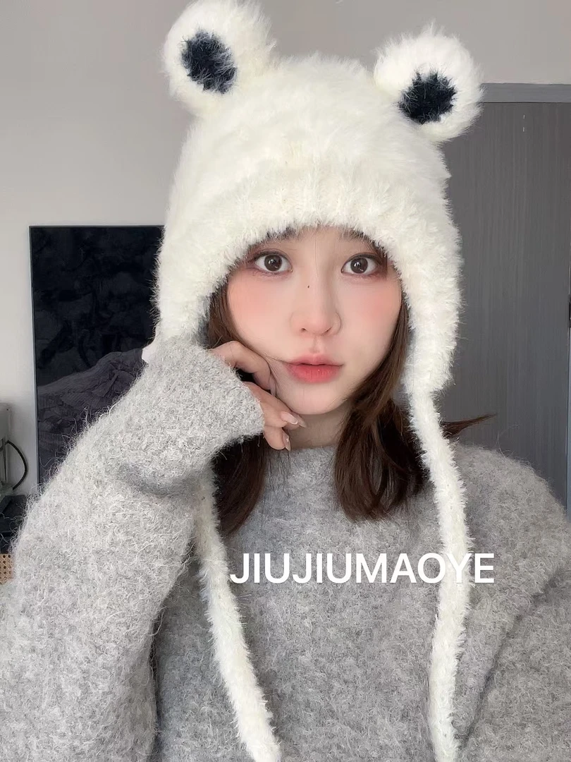 可爱百搭女网红针织帽冬季女士冬天帽子护耳帽针织防寒保暖帽