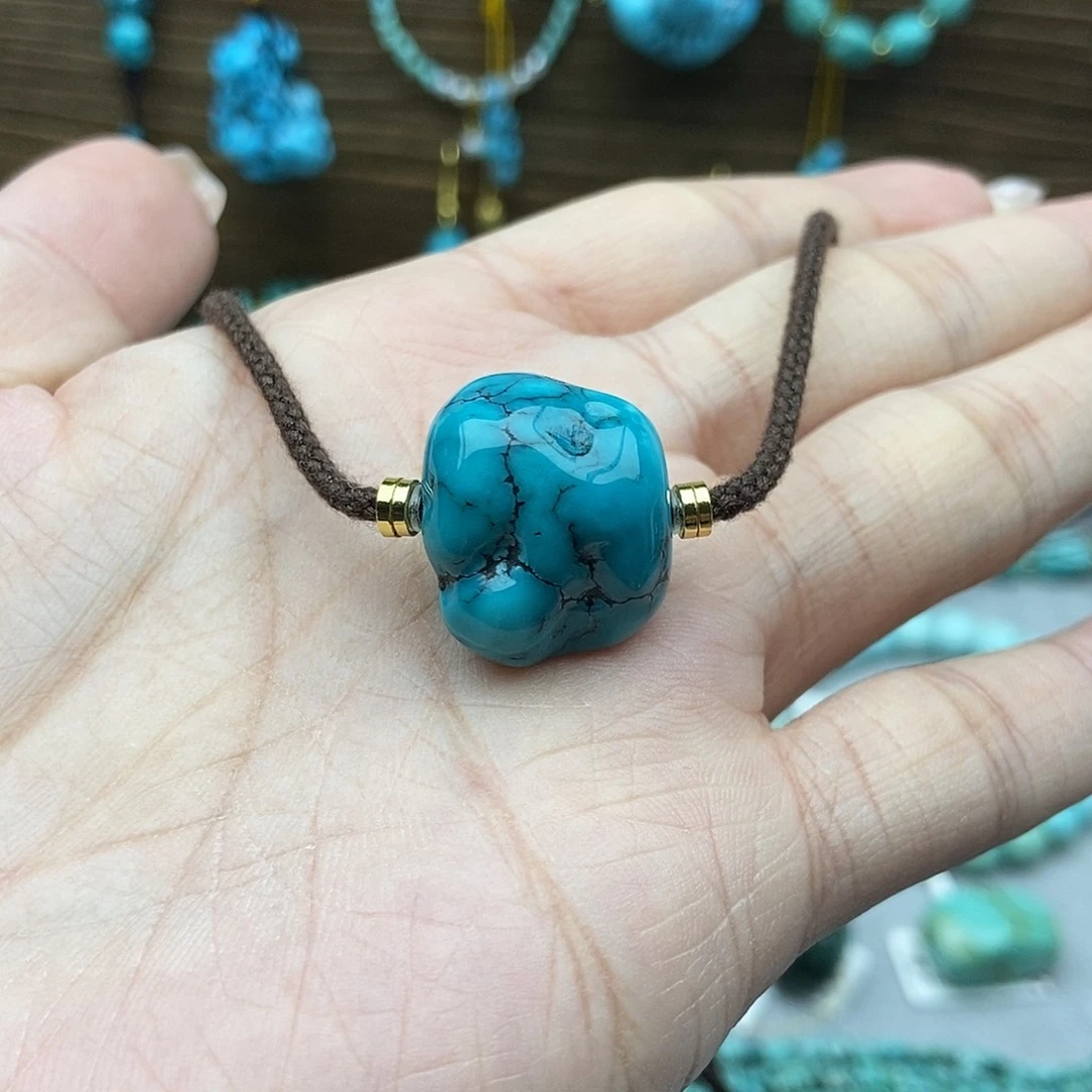 绿松石未镶嵌玉化糖豆锁骨链