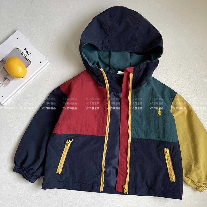 Y.Ystudio-儿童冲锋外套春季男女童连帽套头冲锋衣宝宝工装外套潮