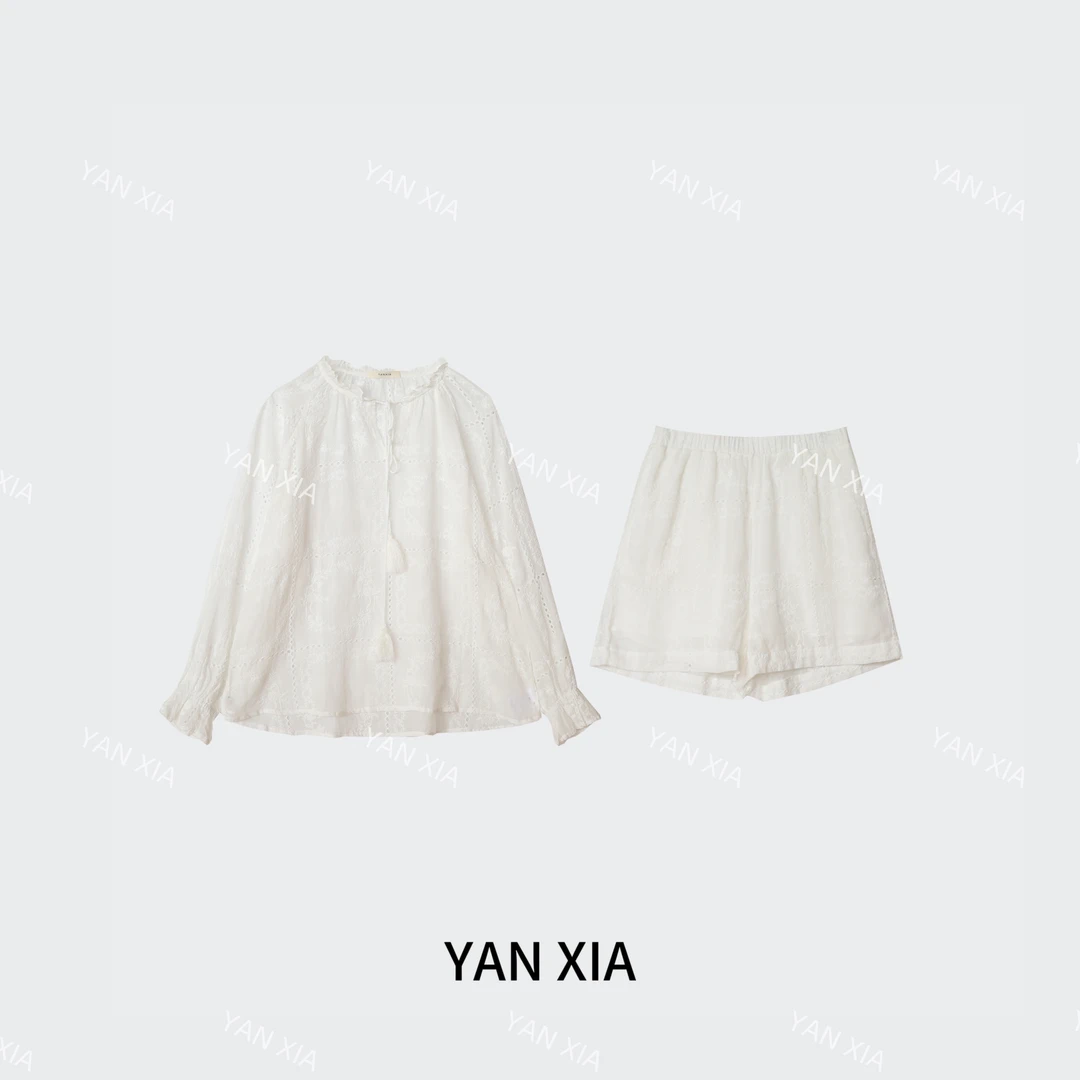 "超薄加密苎麻" 100苎麻套装 重工刺绣 春夏女休闲百搭套装 W-279