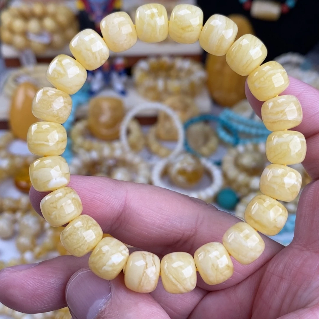 蜜蜡未镶嵌手链瓷白细纹虎皮纹10.8mm