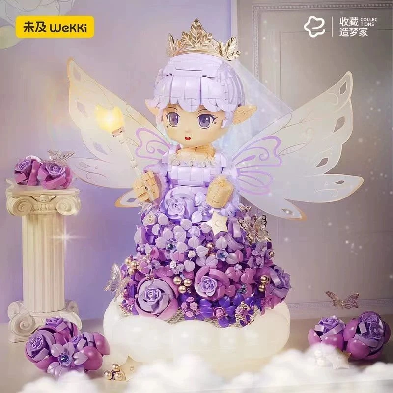 许愿精灵立体拼装积木花玩具发光小夜灯积木花束摆件517208