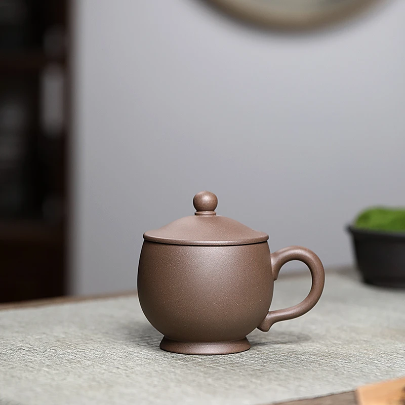 保价宜兴原矿紫砂手工松华青段设计款盖杯350cc左右