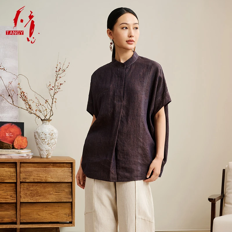 TANGY/天意2025春季商场同款欧若新中式立领连袖中长款衬衫225104
