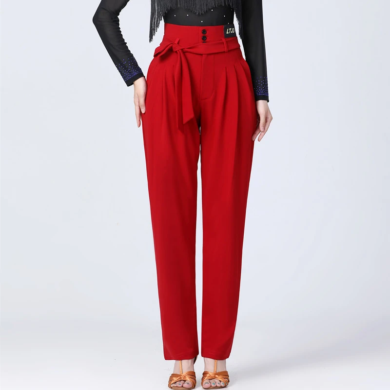 三步踩裤子女新款长裤伦巴舞服装吉特巴舞蹈裤红色跳舞哈伦裤宽松