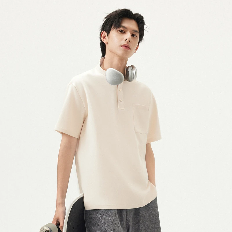 gxg.jeans男装  多色基础休闲亨利领短袖T恤男薄款 25夏新品