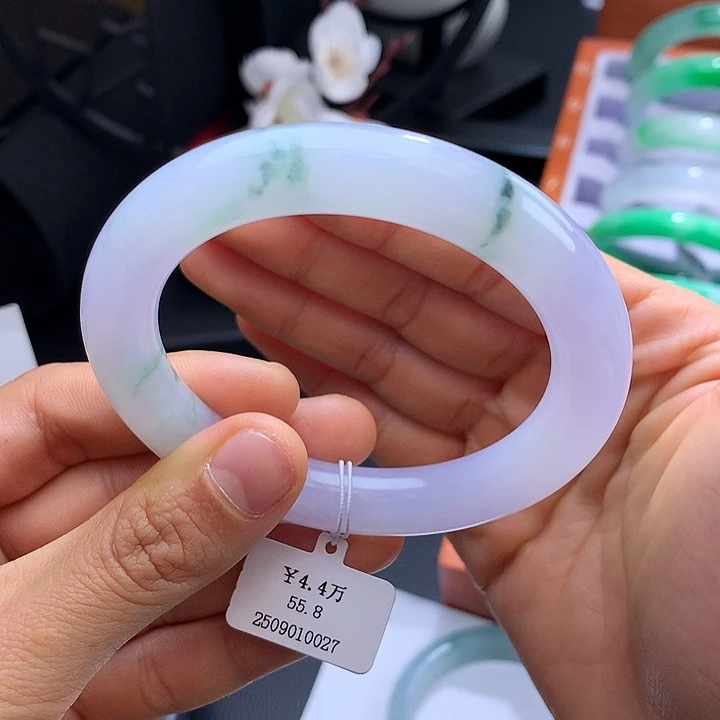 未镶嵌手镯翡翠56冰胶紫飘花圆条