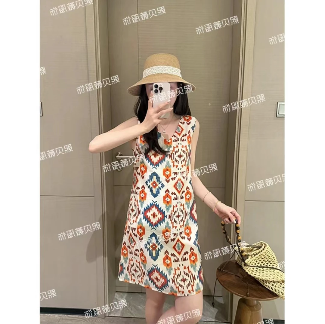 欧货民族风碎花裙无袖显瘦夏季连衣裙 G7796