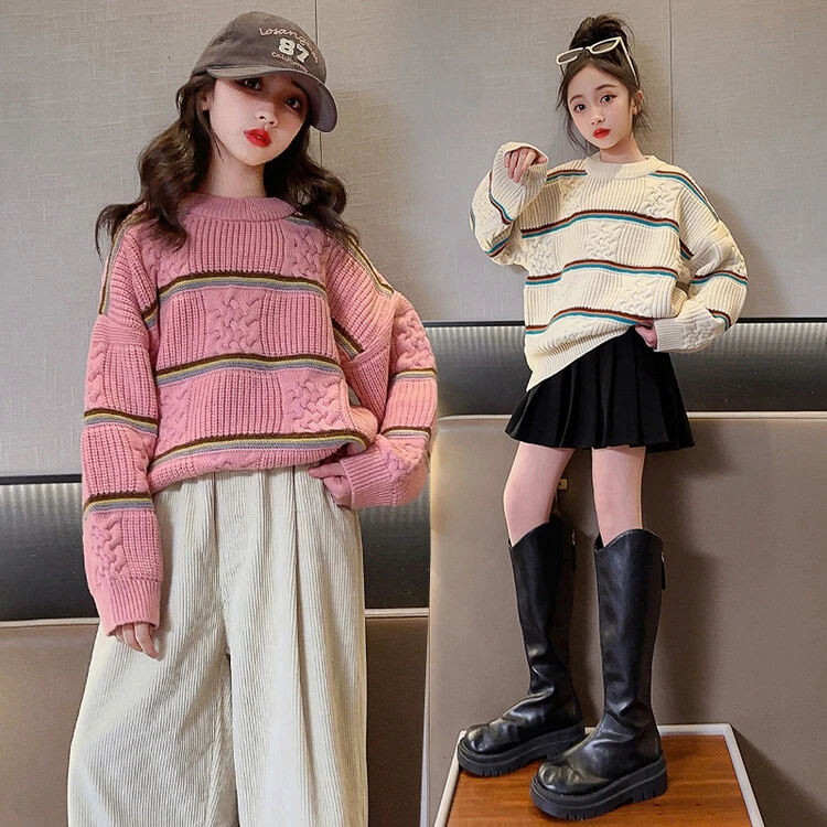 女童毛衣春季2025新款中大童韩版条纹针织儿童网红甜美洋气上衣潮