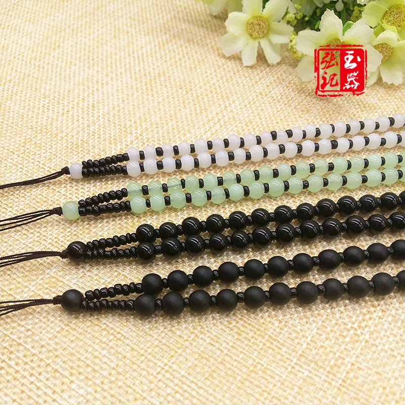 铜合金亚克力吊坠 手工编织串珠项链绳 男女款圆珠玉器挂绳