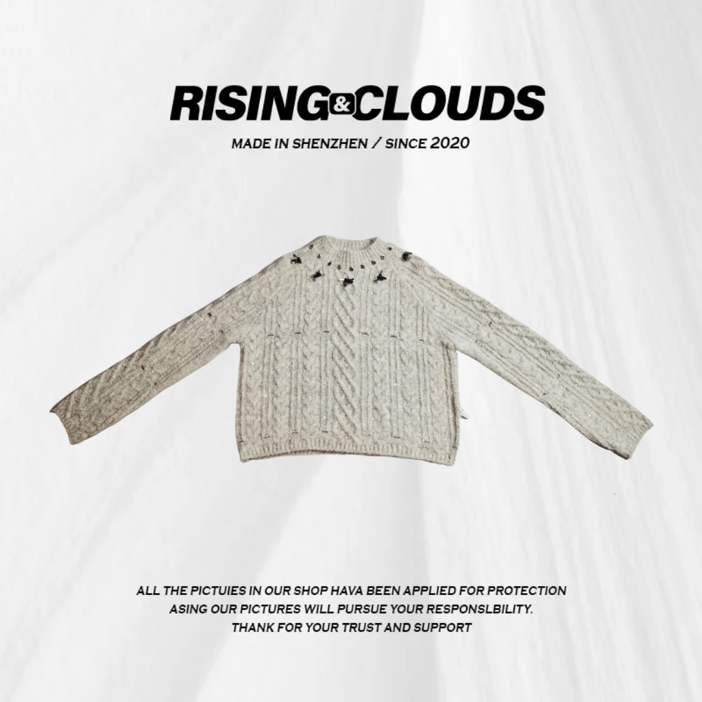 RISING&CLOUDS【莎莎】秋冬时尚保暖百搭领口蝴蝶钻毛衣110344