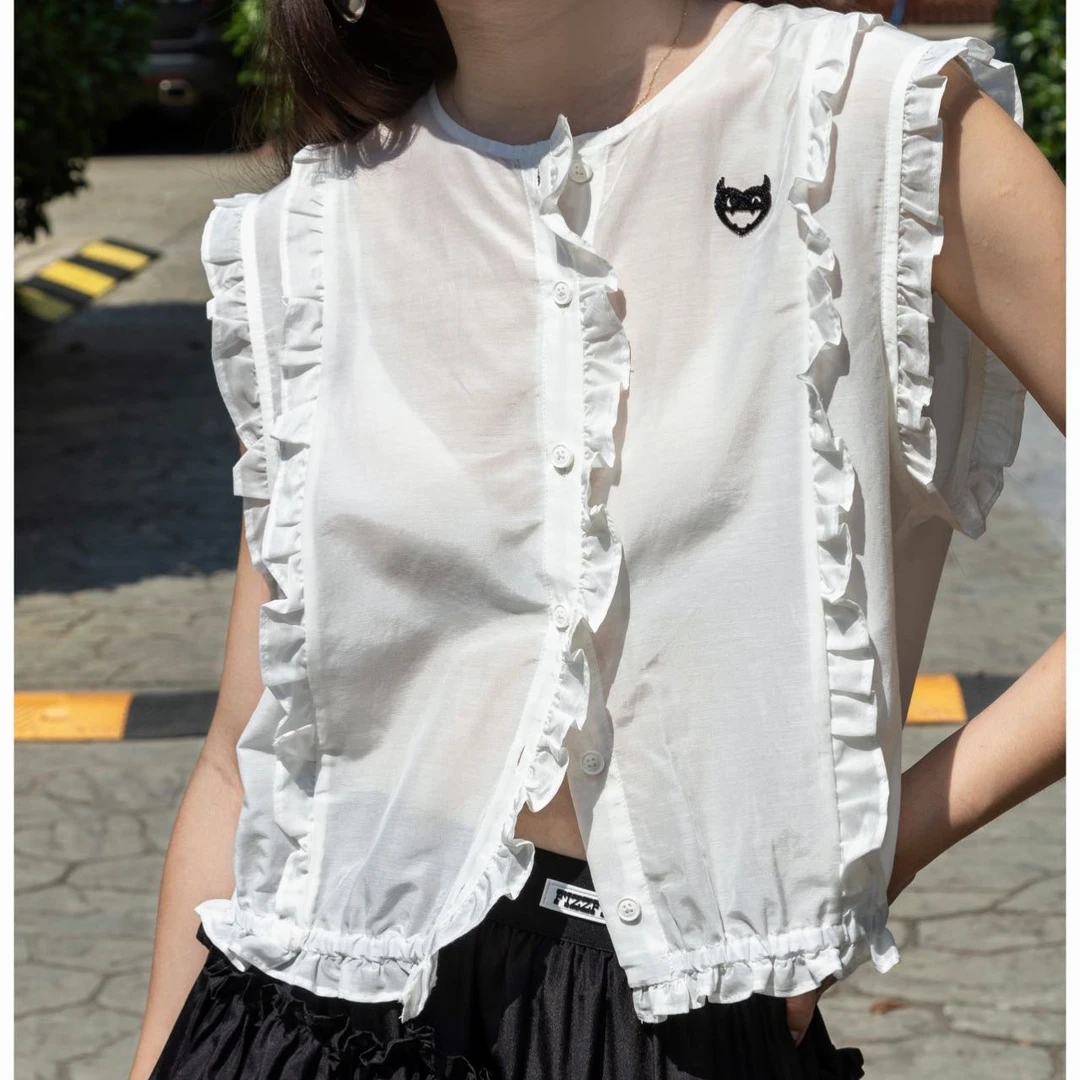 FIZZFLY | 25设计师品牌新款 25SS夏季胸口小怪兽木耳边背心