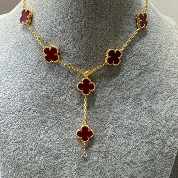 18K金红玛瑙十花项链