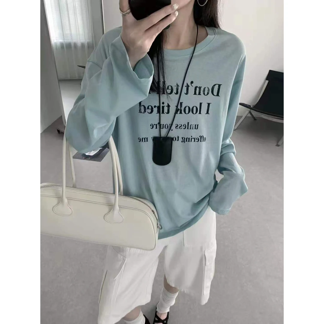 【仙仙推荐】xiaoman字母印花蓝色防晒长袖t恤810