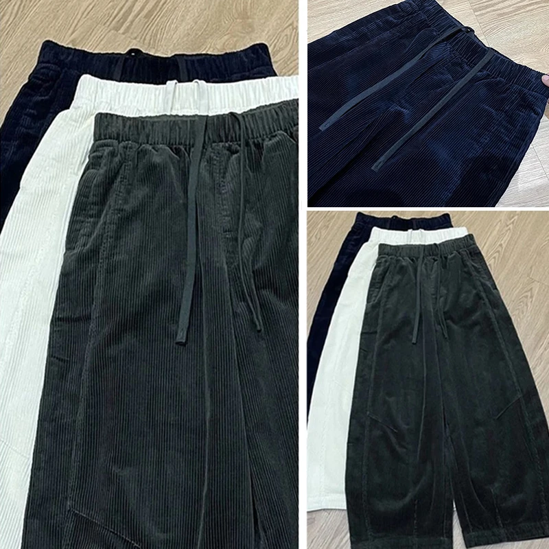 山本复古灯芯绒阔腿裤女秋季新款高腰显瘦宽松欧洲站哪吒休闲裤子