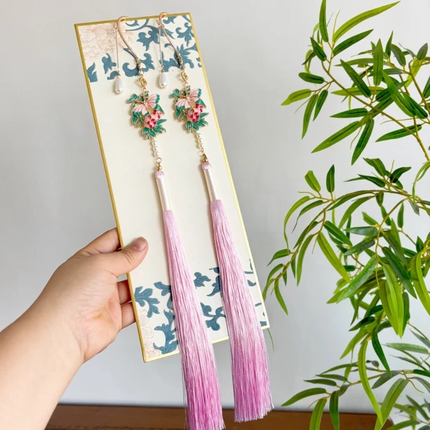 铁合金仿珍珠耳饰 仿烧蓝遇碟耳挂无耳洞耳环复古民族风汉服配饰