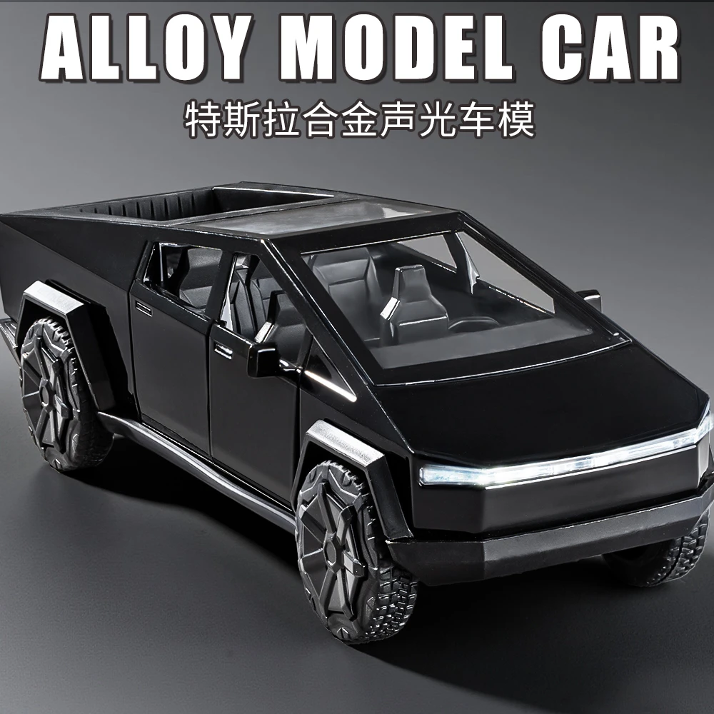 合金特斯拉玩具车耐摔越野皮卡车模仿真小汽车模型可开门回力男孩