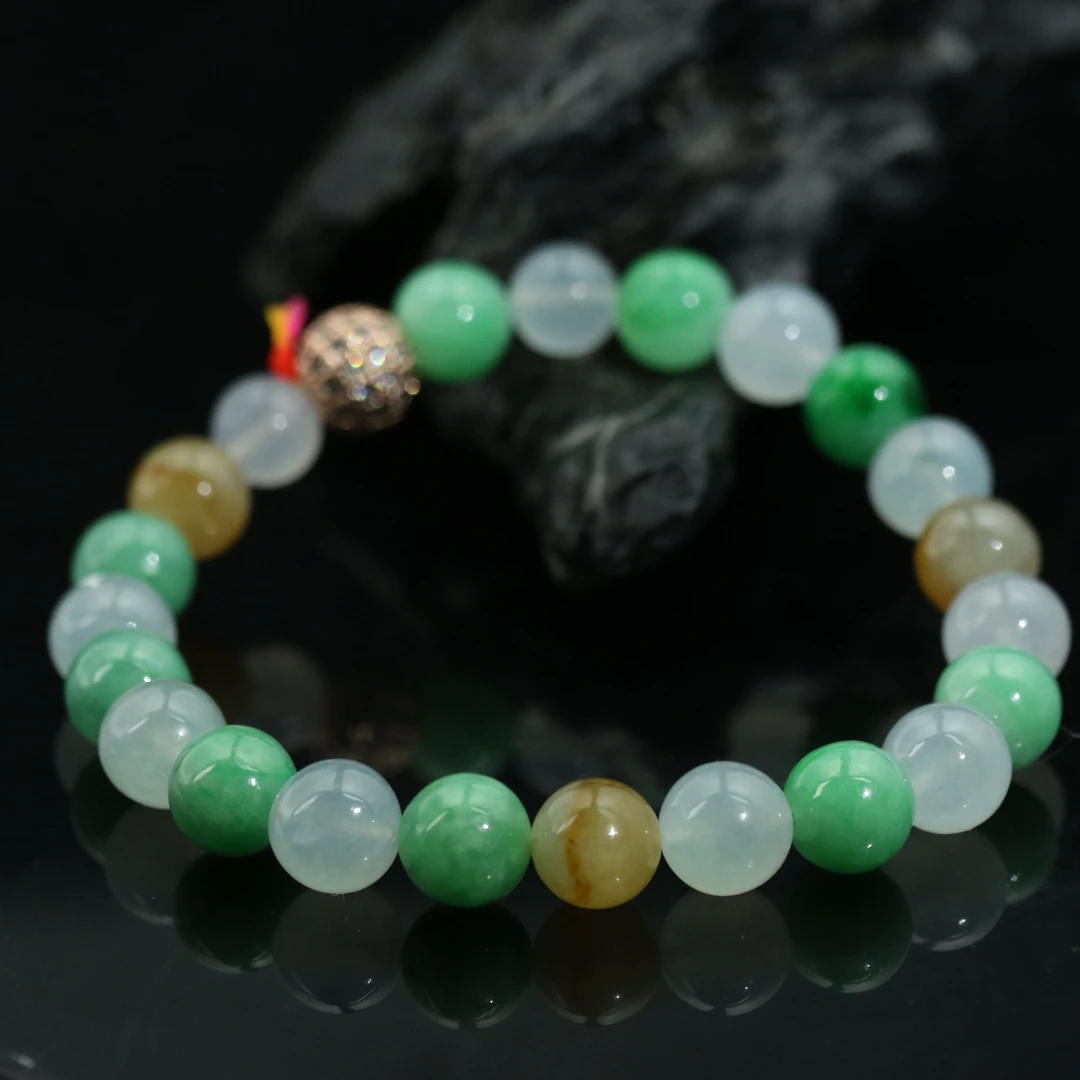 FC42天然缅甸翡翠A货三彩手串/100378/保利厦门拍卖