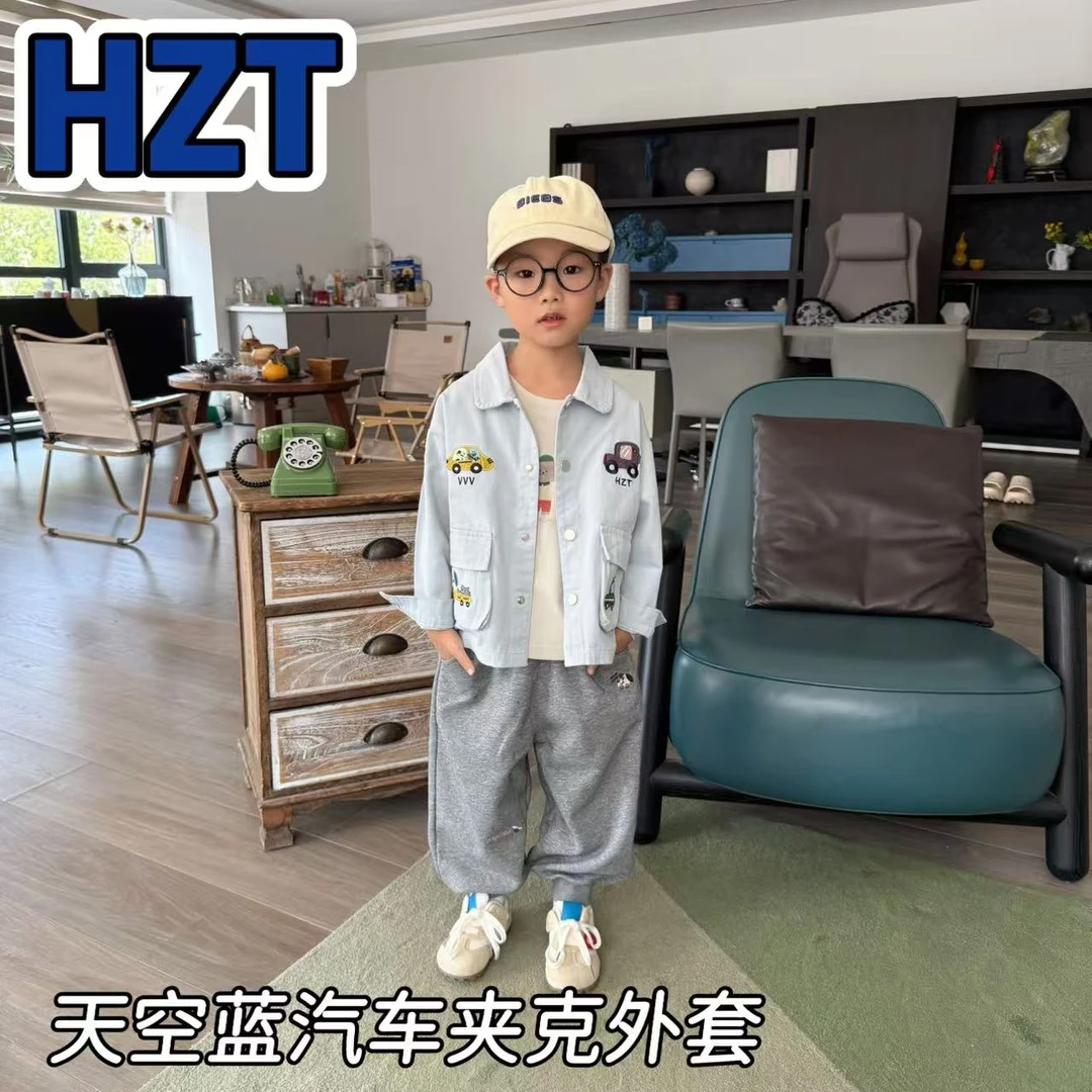 儿童春秋卡通刺绣小汽车梭织外套H2359
