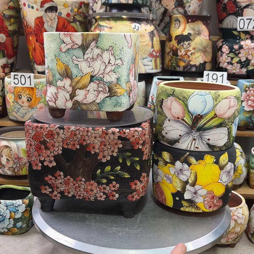 ****蝶景德镇炫彩手绘陶瓷花盆