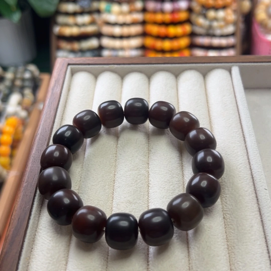 菩提根/象牙果手串卡14桶珠干磨黑金全品