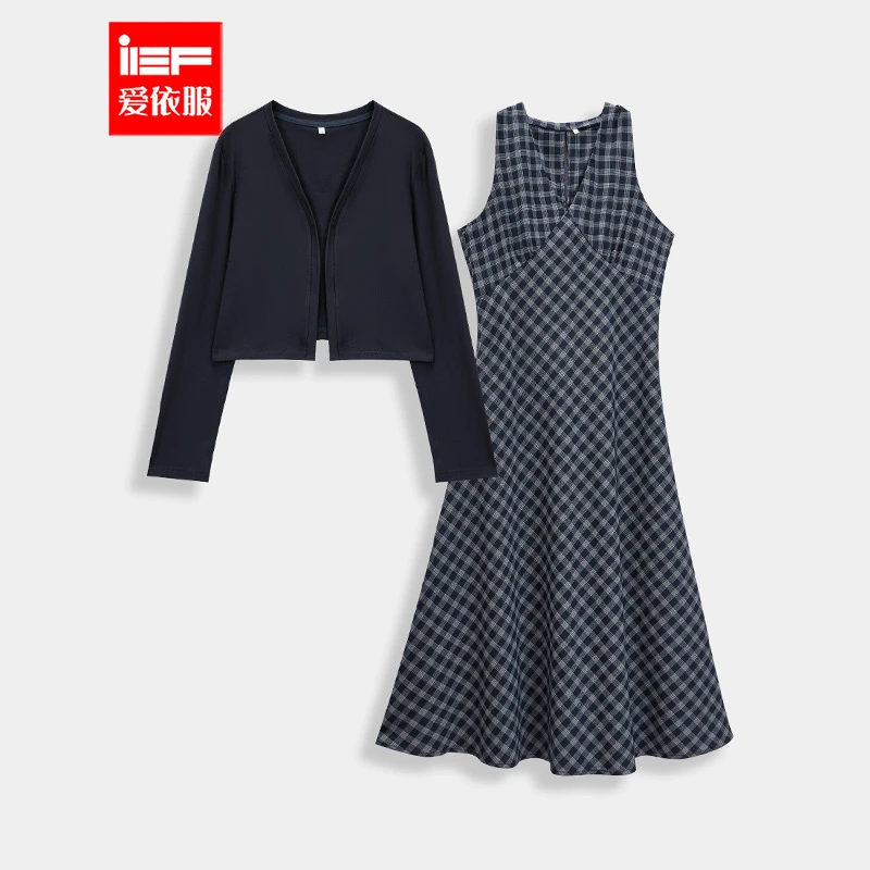 IEF/爱依服裙子2025夏秋新款法式温柔小女人气质格子背心裙套装