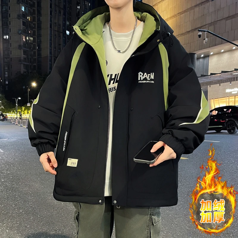 外套男秋冬季2025新款加绒加厚棉衣青少年帅气棉袄初高中学生棉服